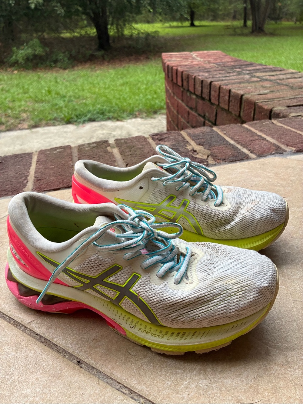 Asics Women's Athletic Shoes in White with Neon Yellow & Pink Accents